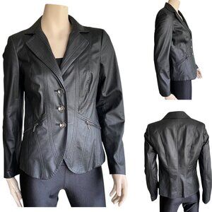 Conrad C Black Faux Leather Lightweight Blazer Sz 6